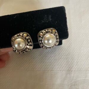 Silver and pearl clip earrings